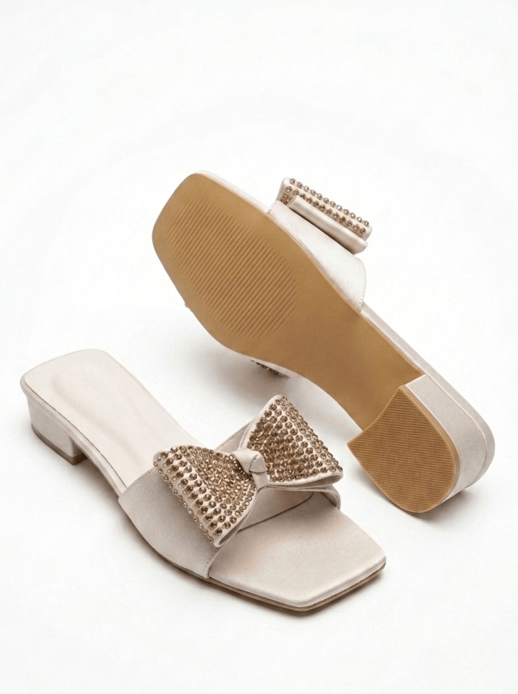 AURASTEPS Champagne Glitz Low Block Mules
