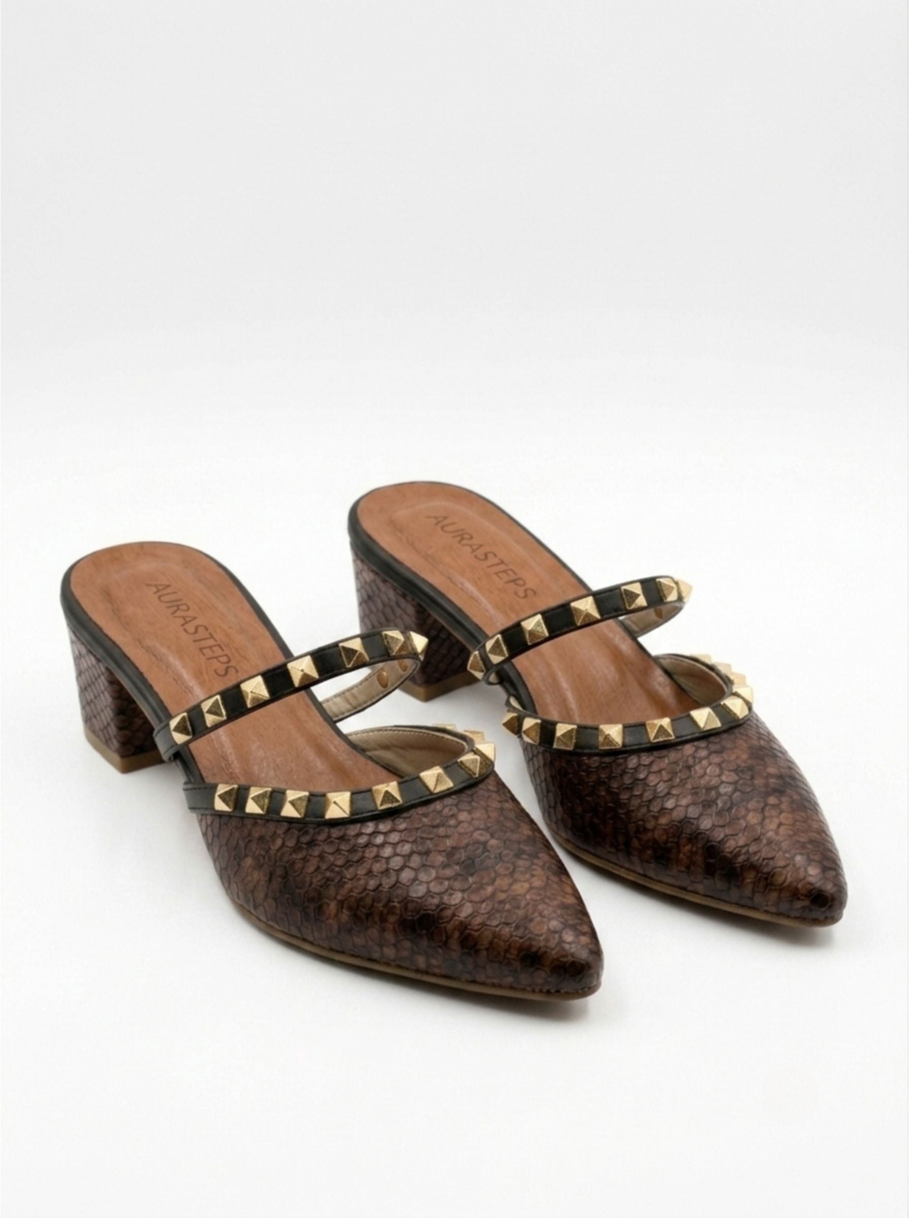 AURASTEPS Python Studded Pointed Mules