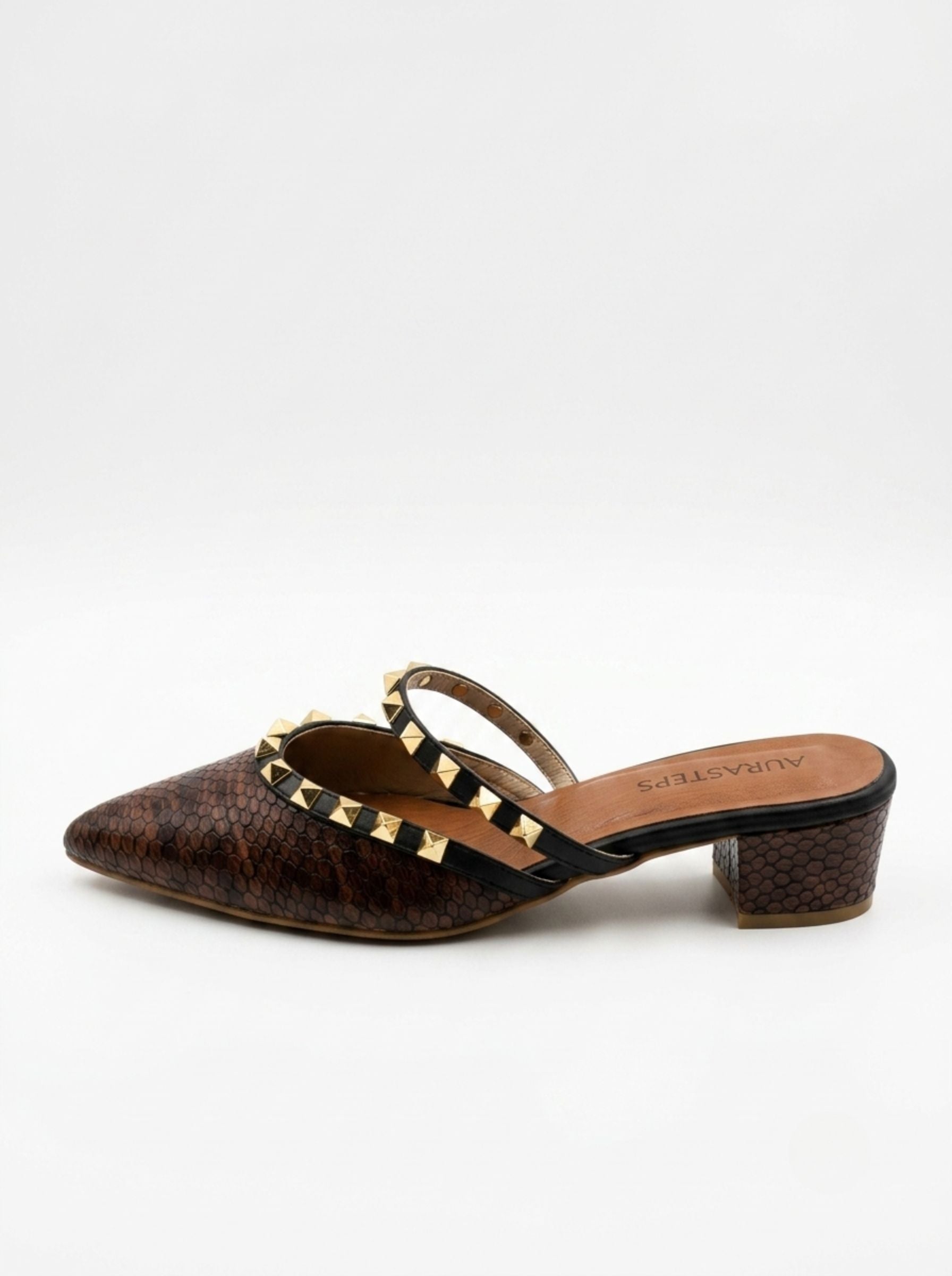 AURASTEPS Python Studded Pointed Mules