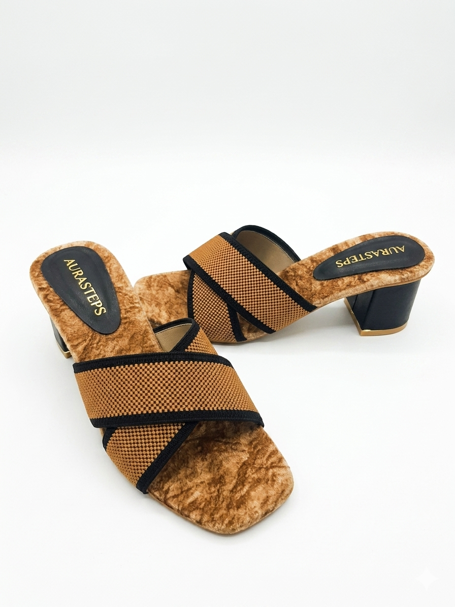 AURASTEPS Amber Woven Cross Block Heels