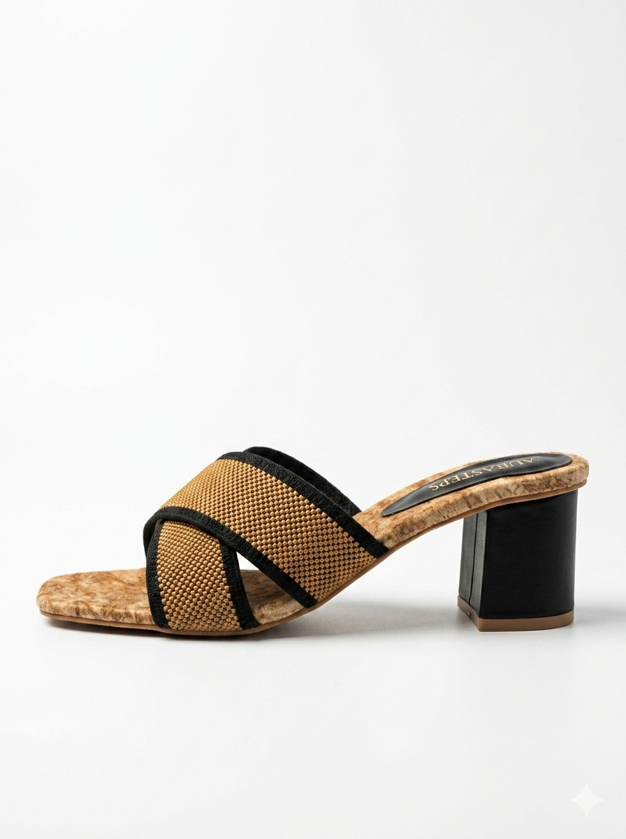 AURASTEPS Amber Woven Cross Block Heels