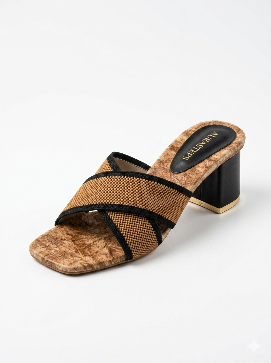 AURASTEPS Amber Woven Cross Block Heels