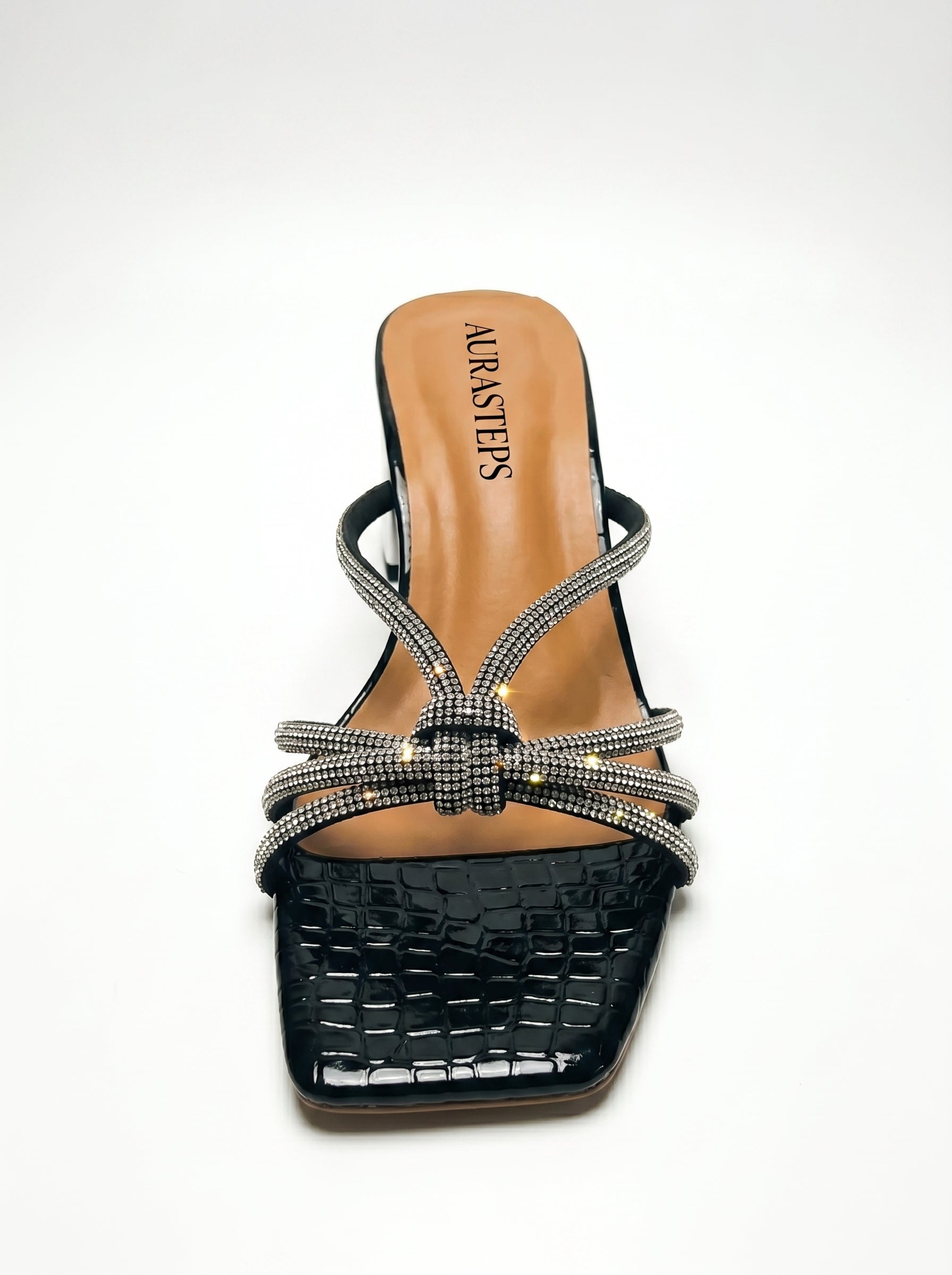 AURASTEPS Midnight Croc Metallic Heels
