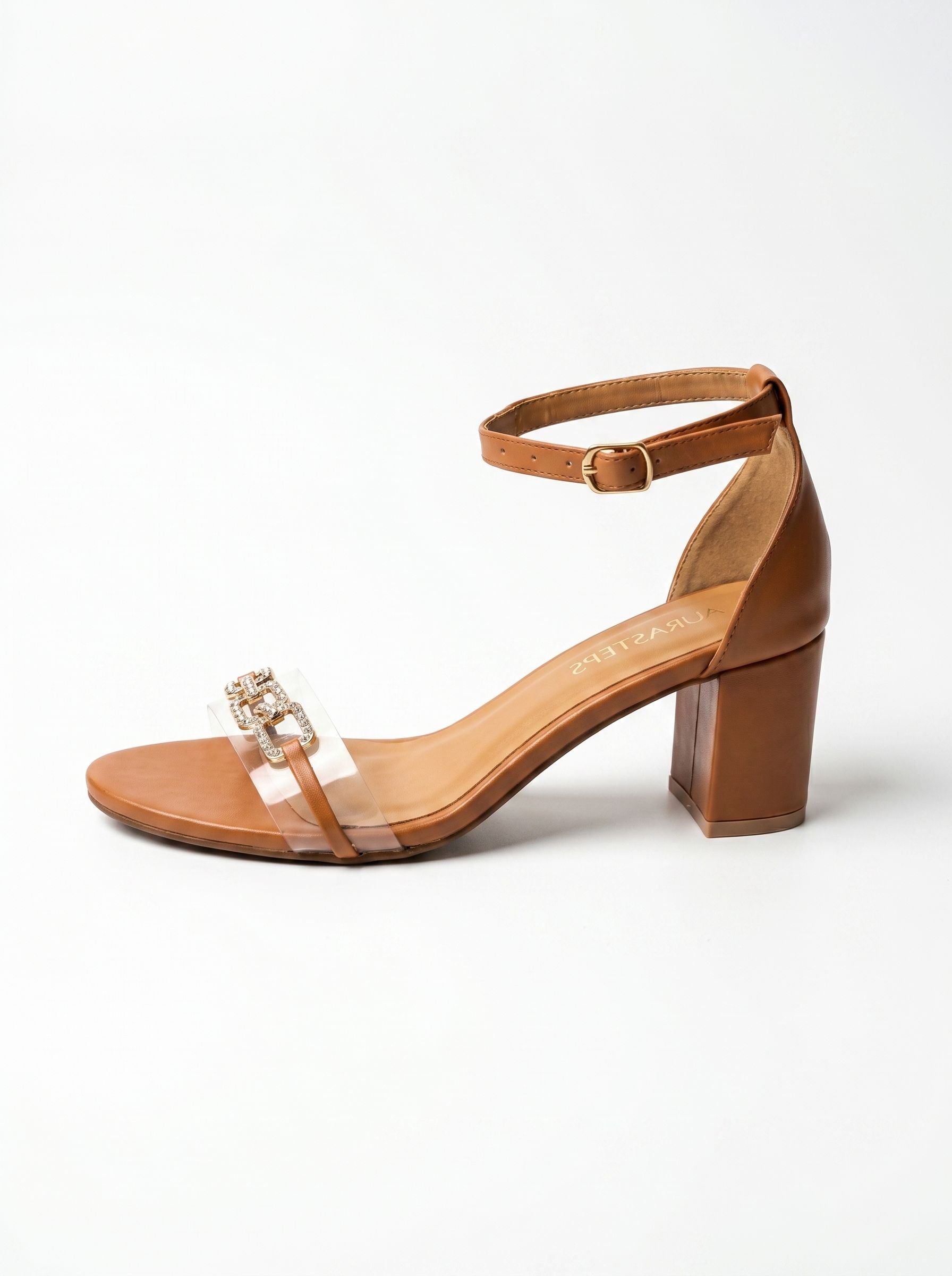 AURASTEPS Amber Chain Clear Block Heels