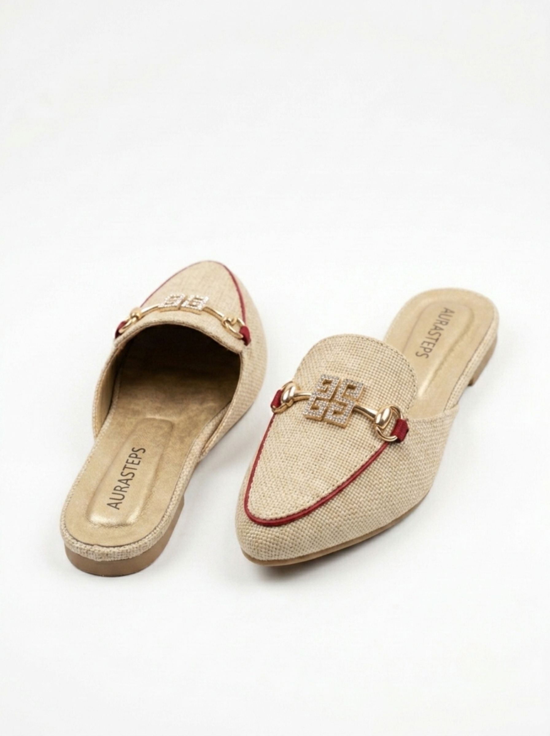 AURASTEPS Oatmeal Jute Textured Mules