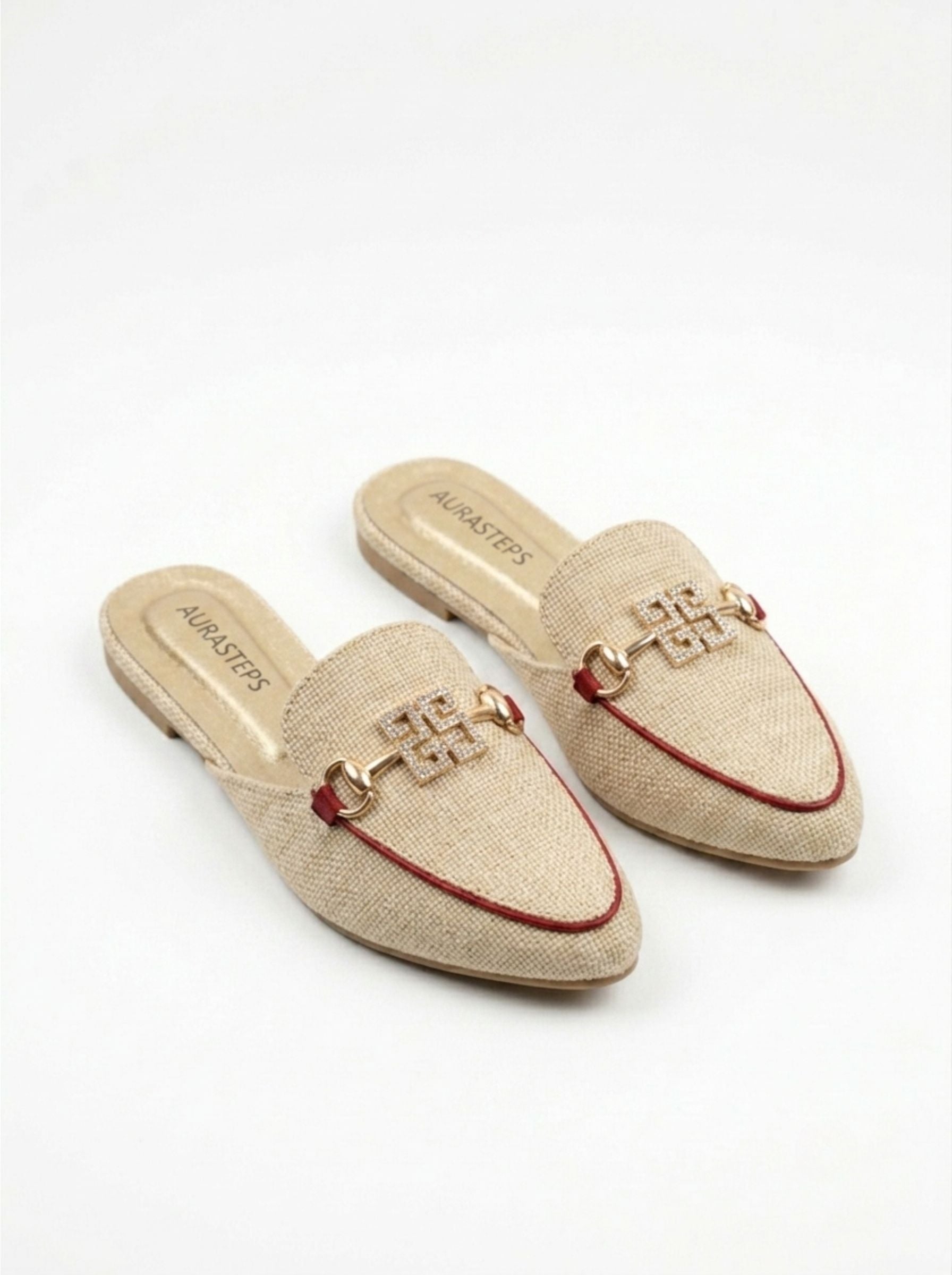 AURASTEPS Oatmeal Jute Textured Mules