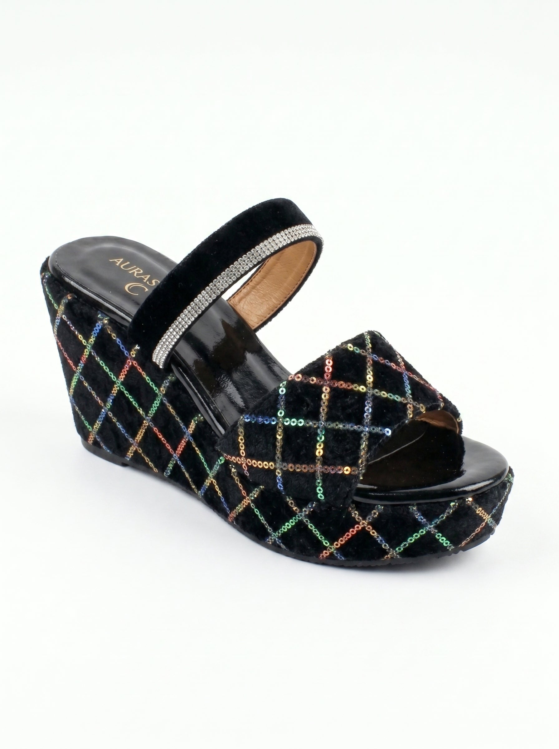 AURASTEPS Midnight Rainbow Velvet Wedges