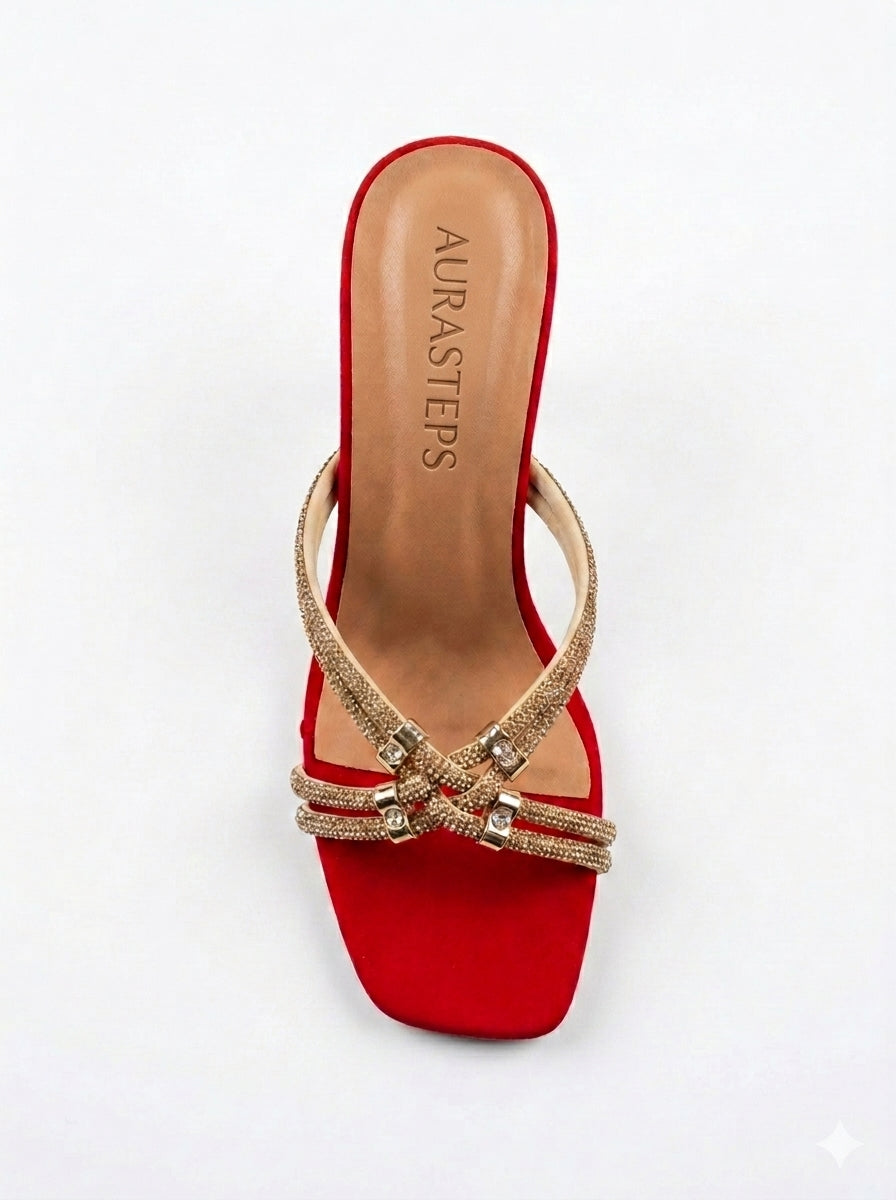 AURASTEPS Ruby Sparkle Glass Heels