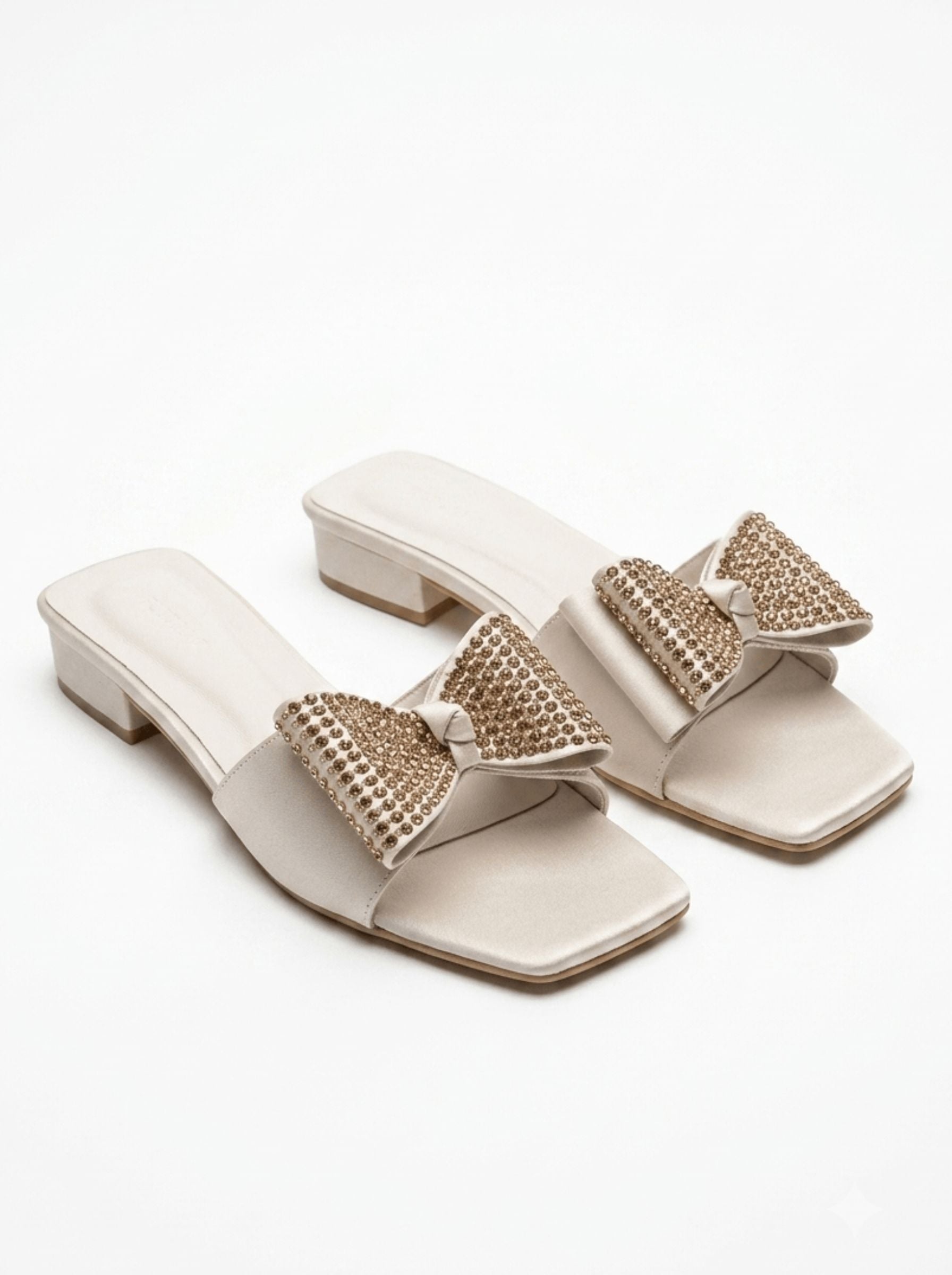 AURASTEPS Champagne Glitz Low Block Mules