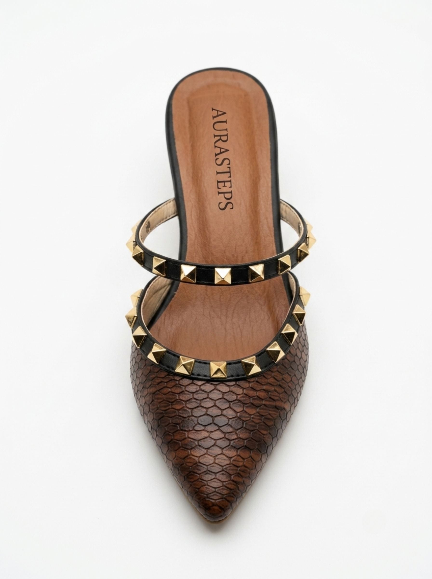AURASTEPS Python Studded Pointed Mules
