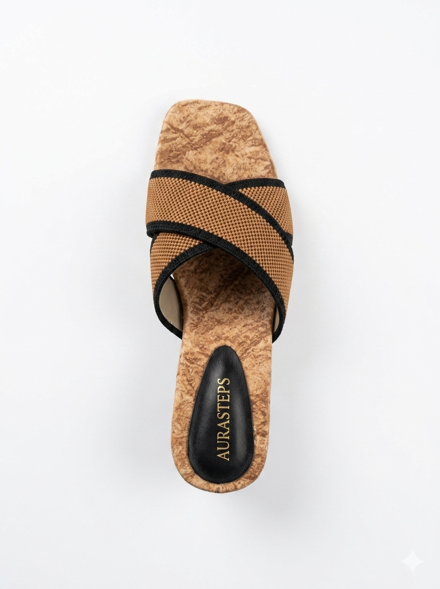 AURASTEPS Amber Woven Cross Block Heels