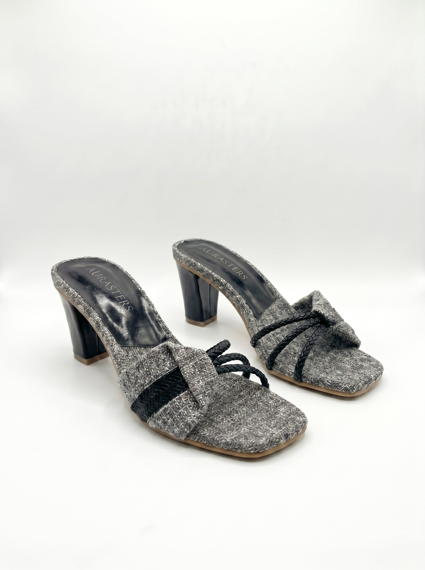AURASTEPS Monochrome Tweed Braided Mules
