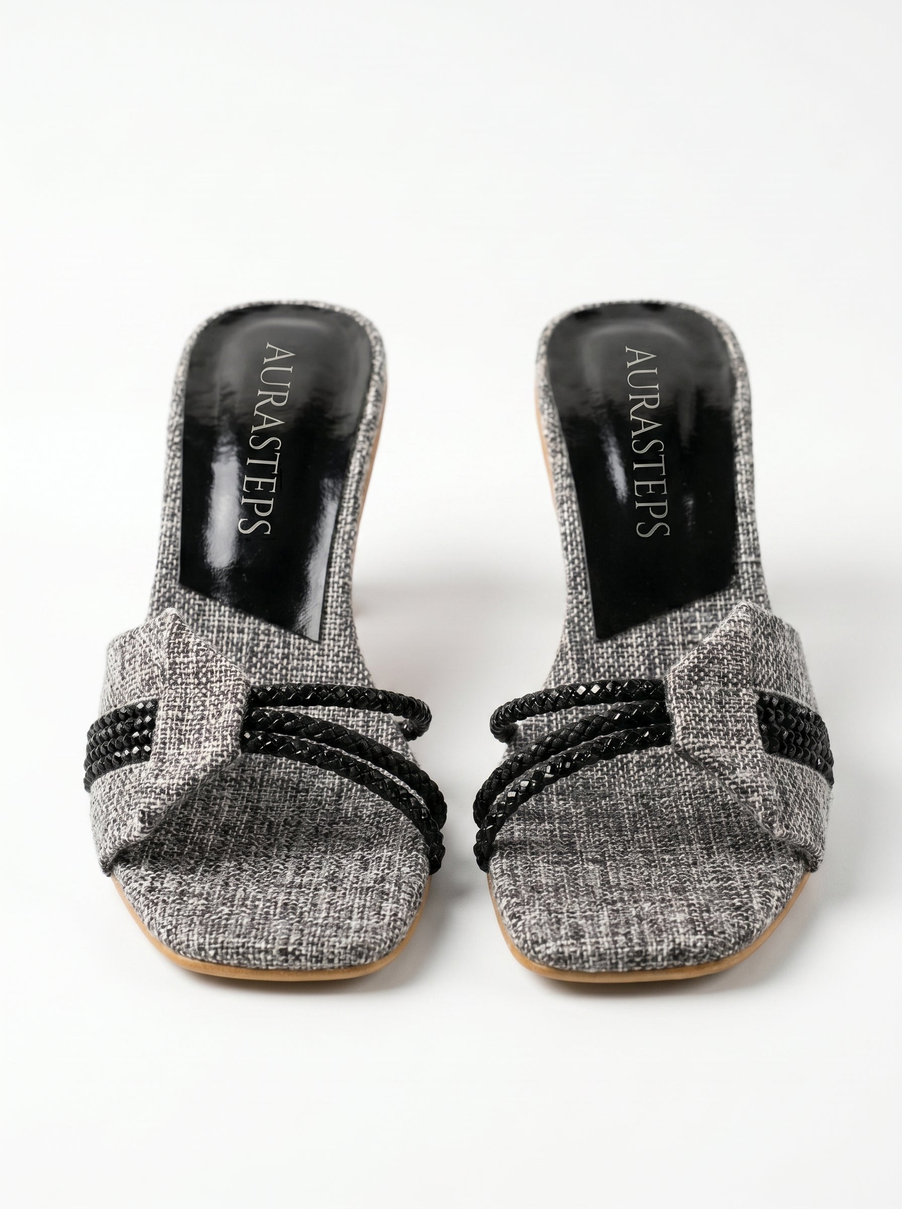 AURASTEPS Monochrome Tweed Braided Mules