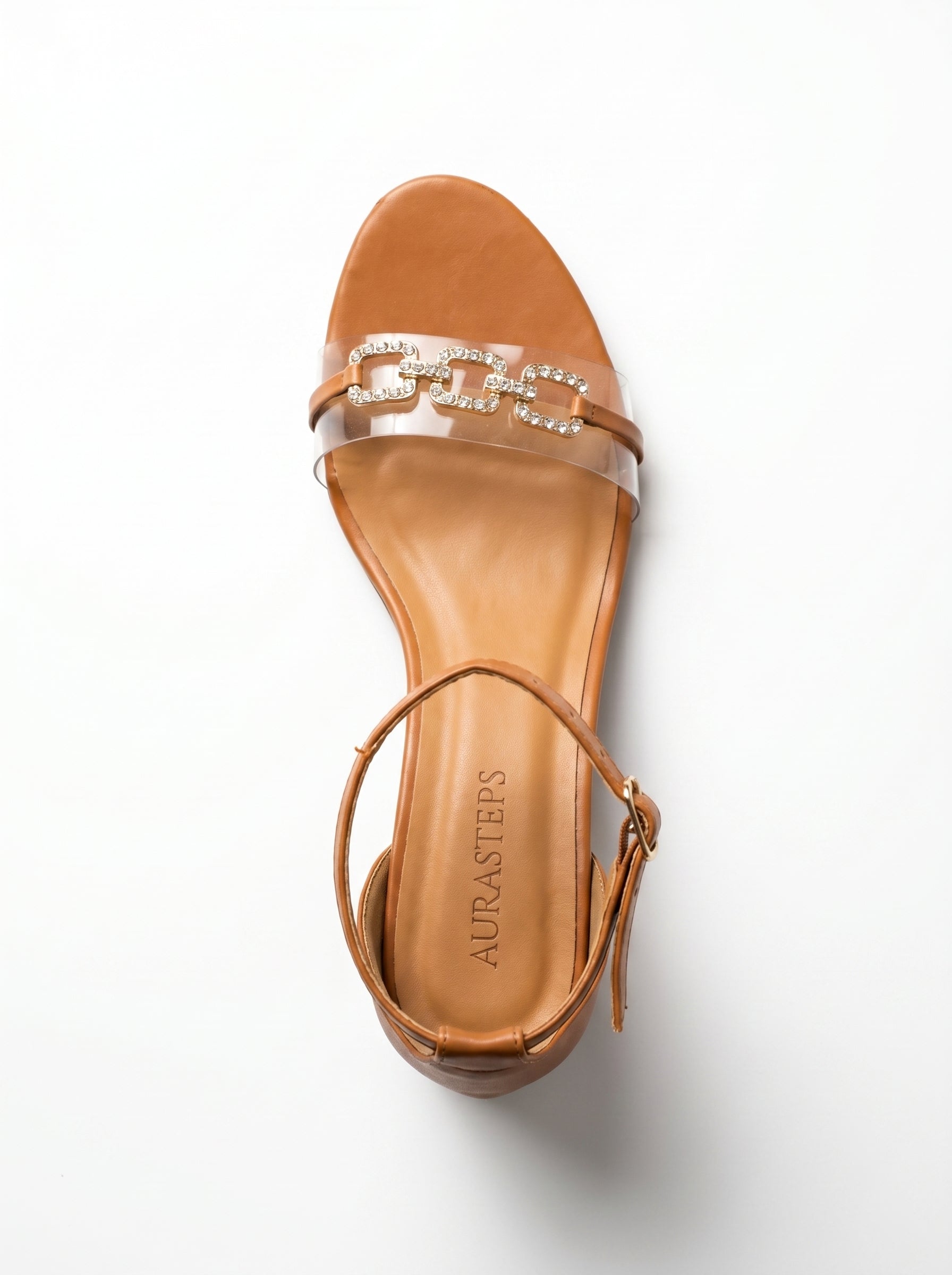 AURASTEPS Amber Chain Clear Block Heels