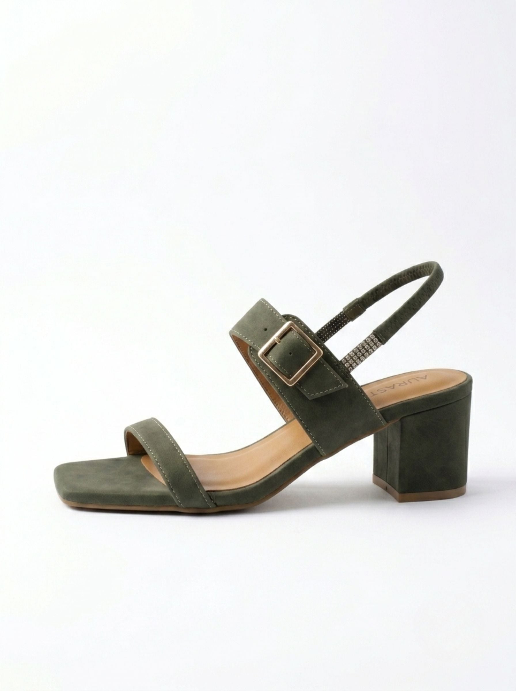 AURASTEPS Nude Gilded Block Heels