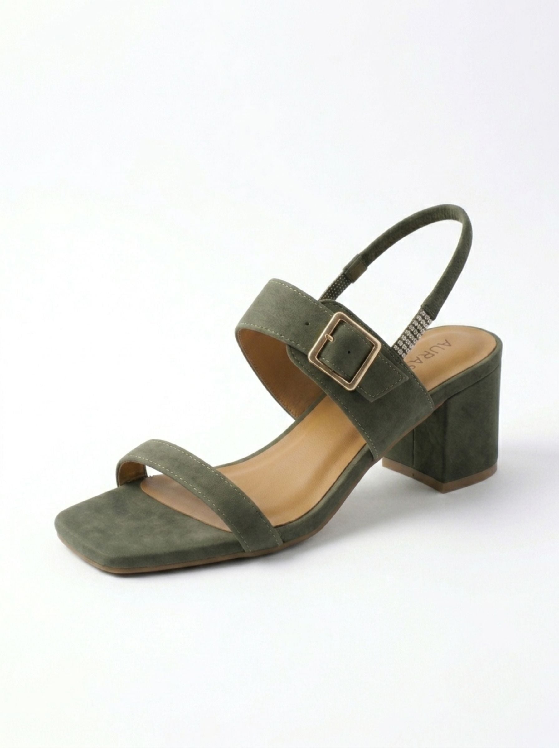 AURASTEPS Nude Gilded Block Heels
