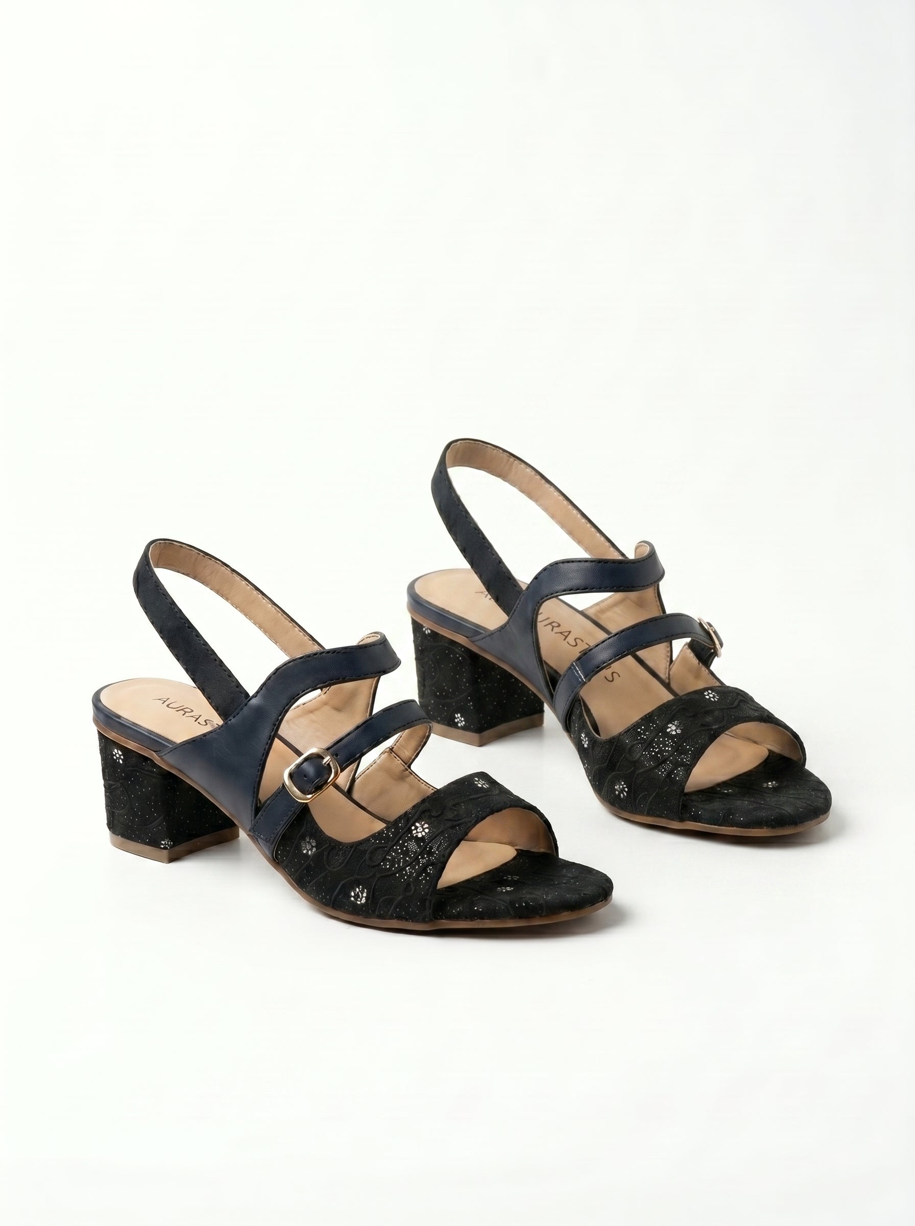 AURASTEPS Midnight Navy Glitz Block Heels
