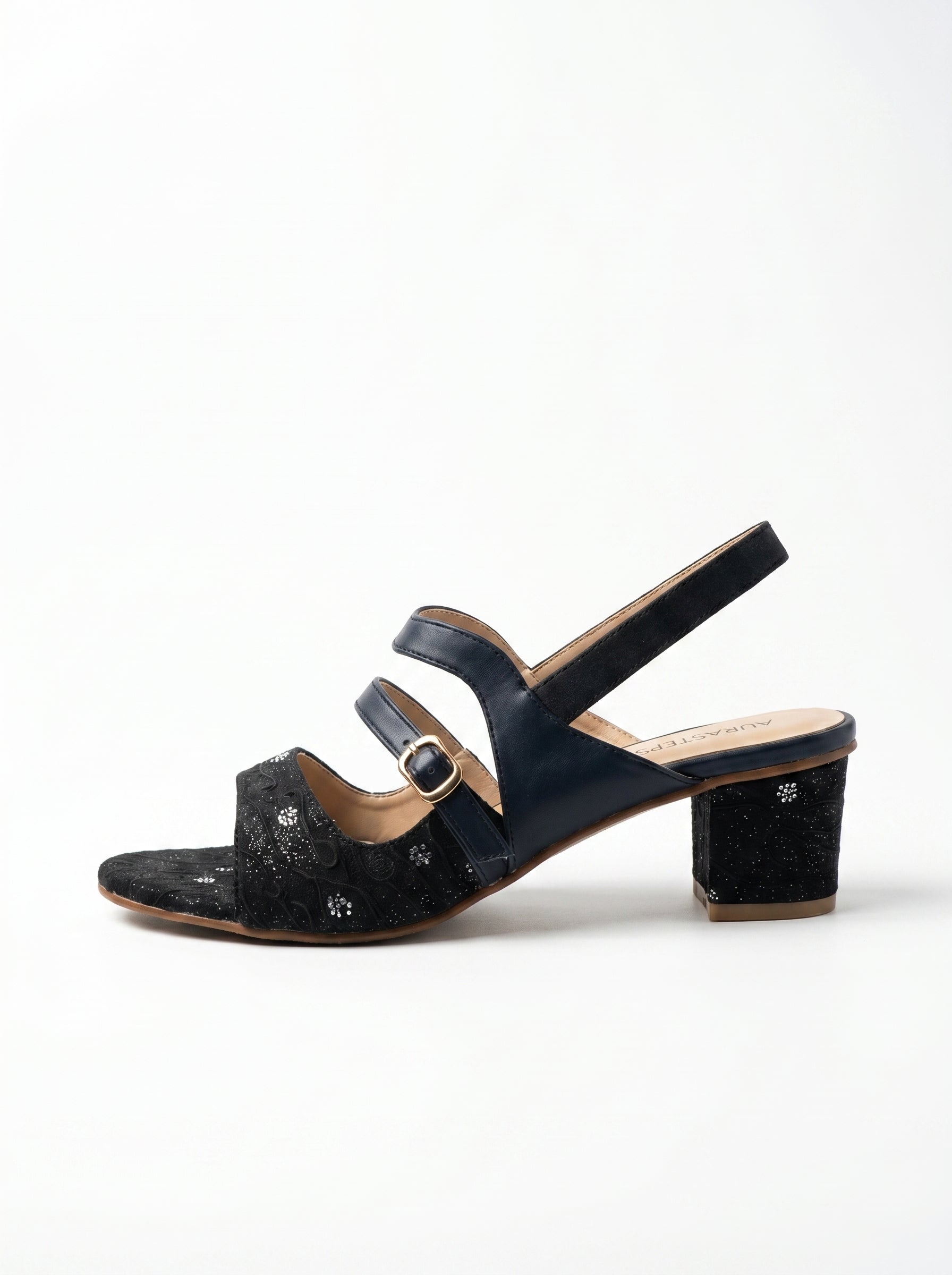 AURASTEPS Midnight Navy Glitz Block Heels