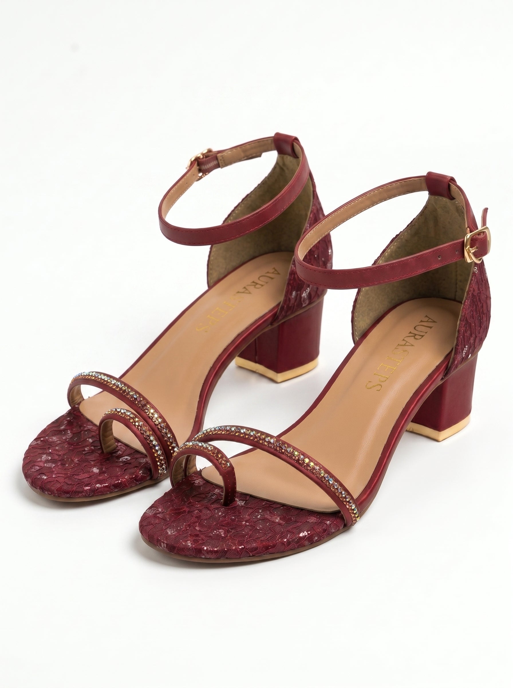 Shehnai Maroon Block Heels