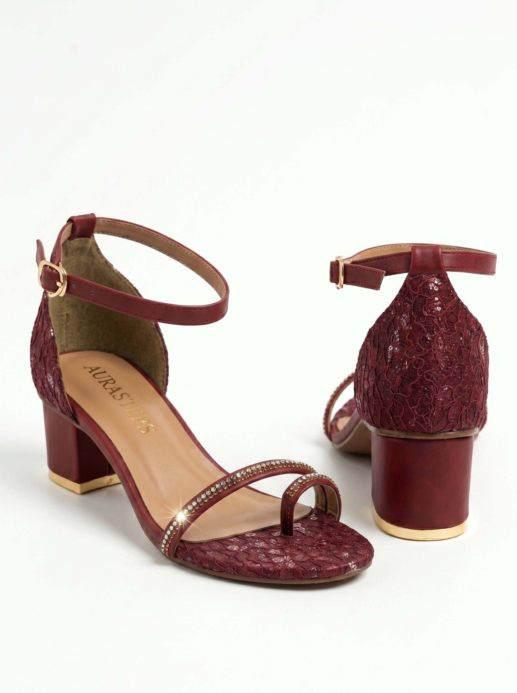 Shehnai Maroon Block Heels