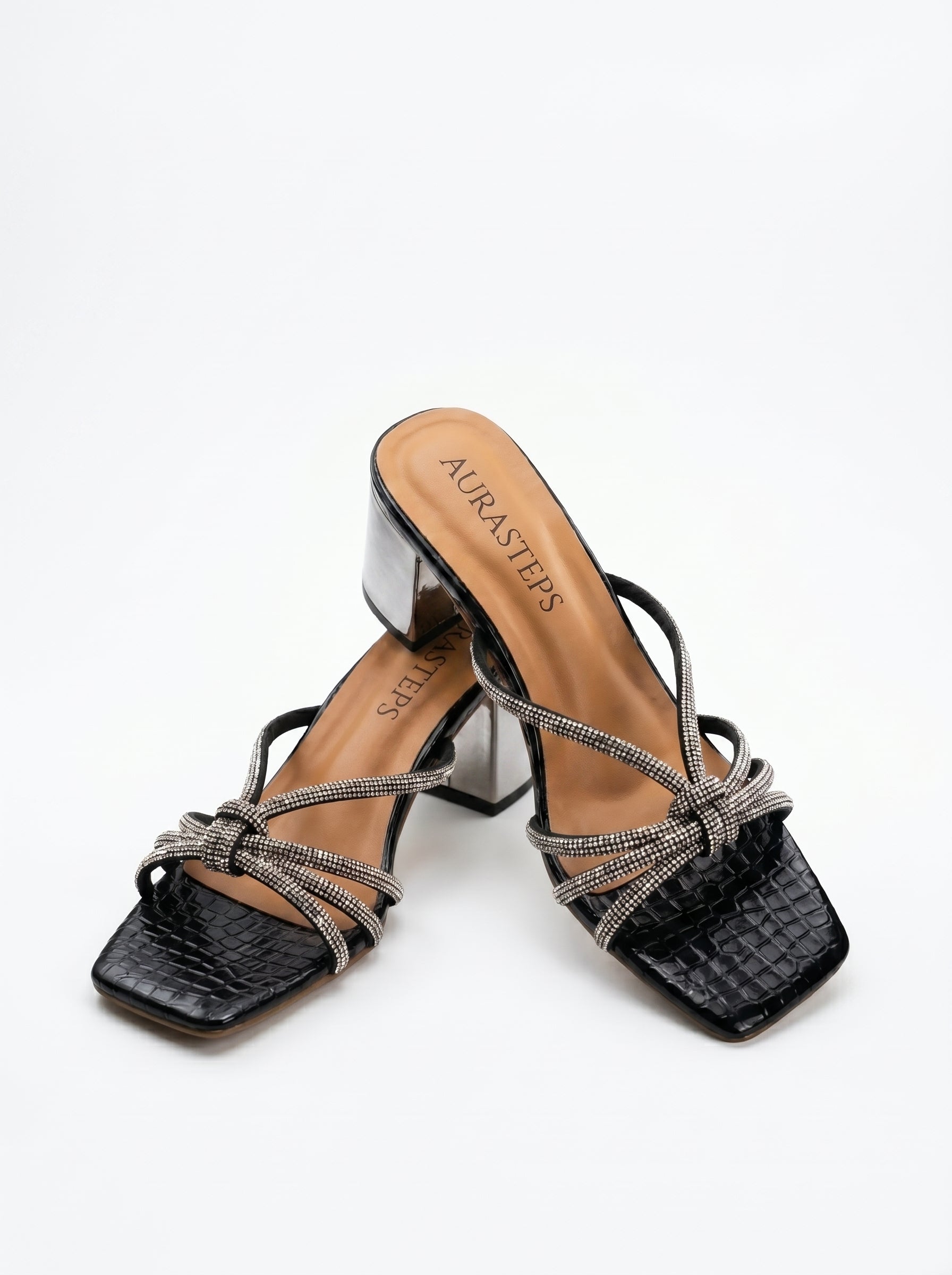 AURASTEPS Midnight Croc Metallic Heels