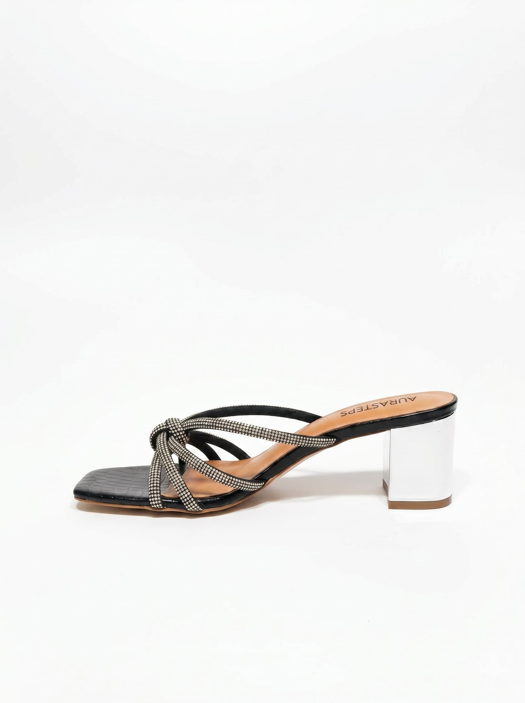 AURASTEPS Midnight Croc Metallic Heels