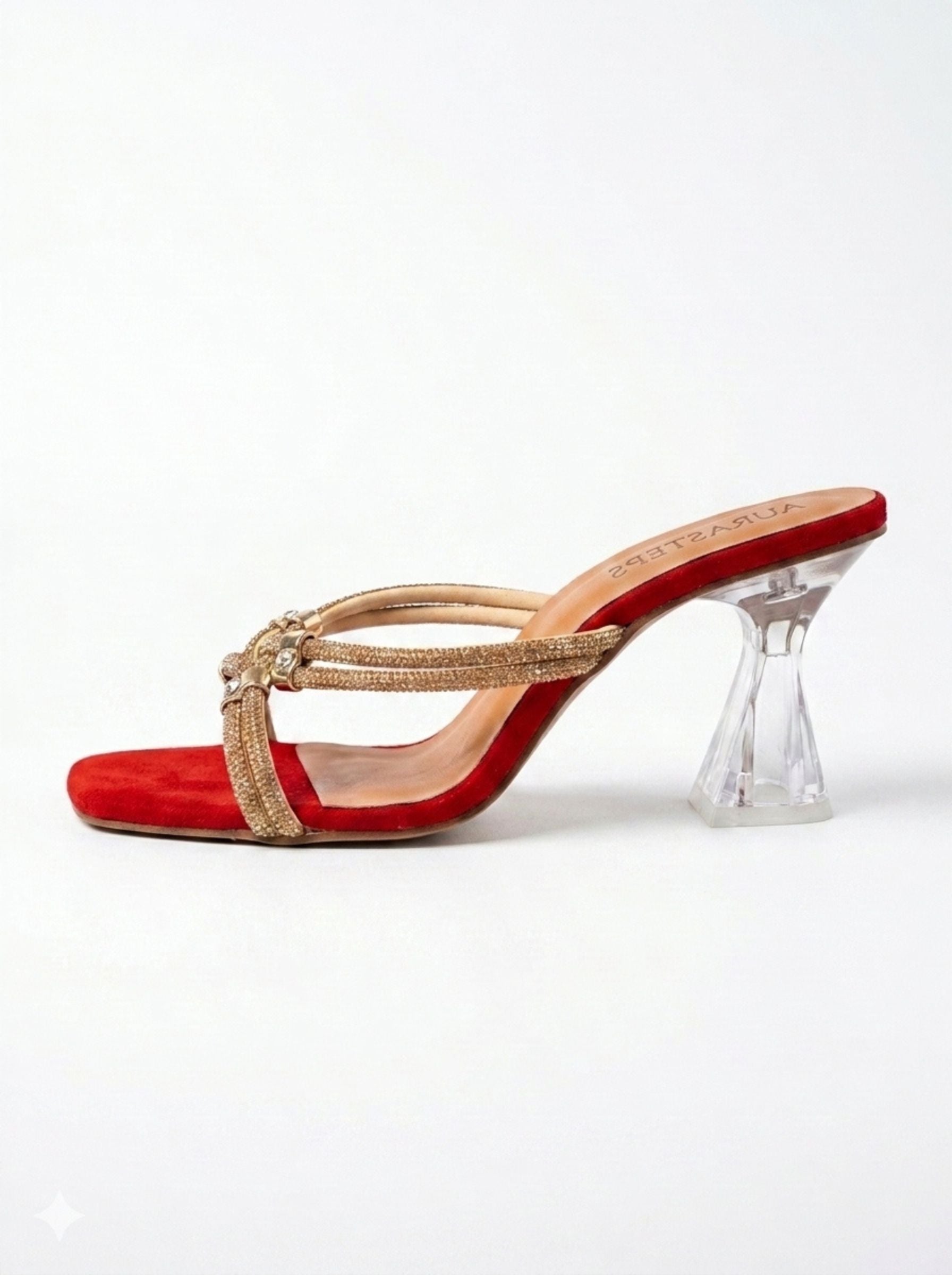 AURASTEPS Ruby Sparkle Glass Heels