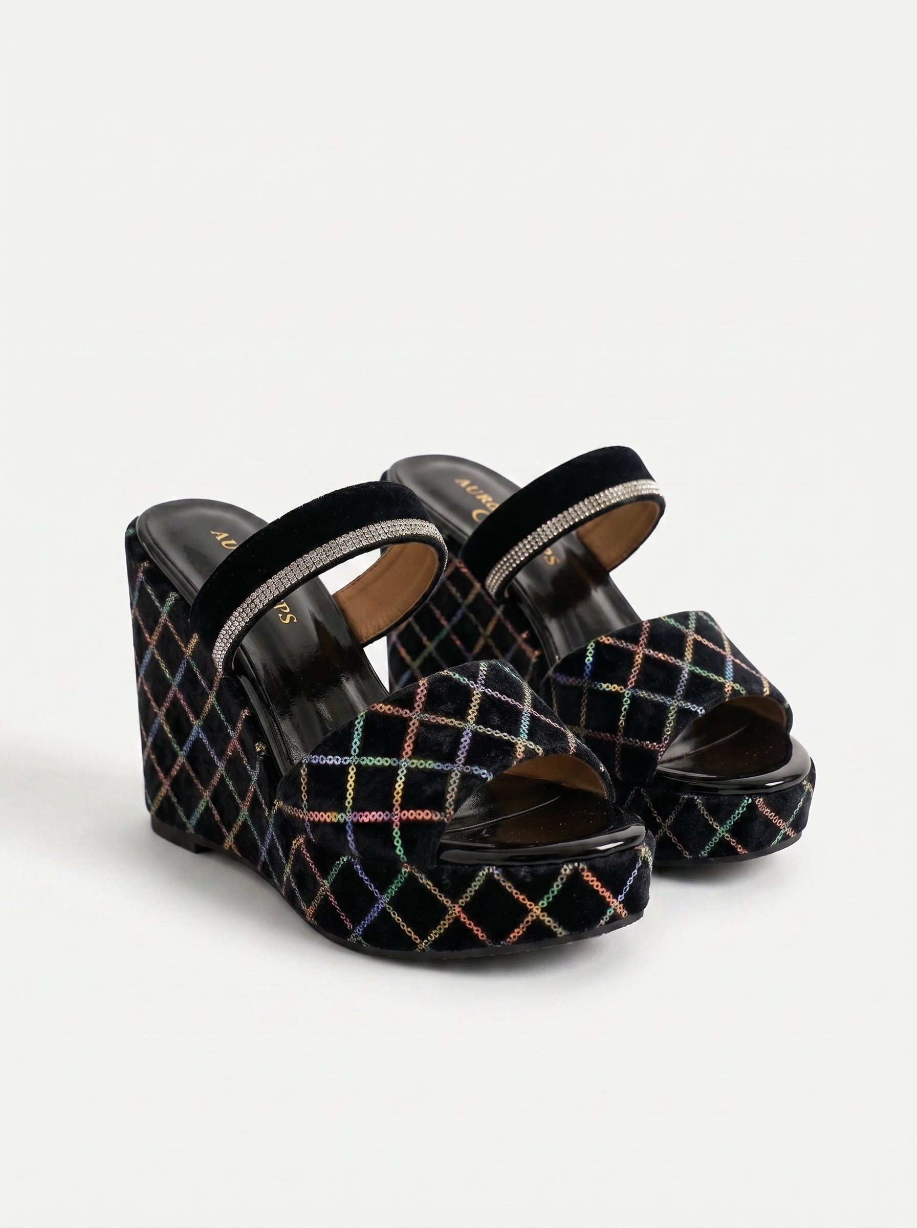 AURASTEPS Midnight Rainbow Velvet Wedges