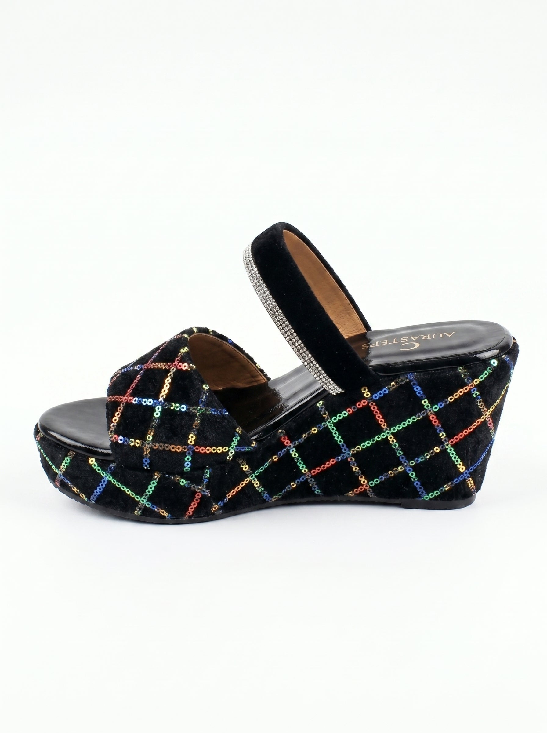 AURASTEPS Midnight Rainbow Velvet Wedges