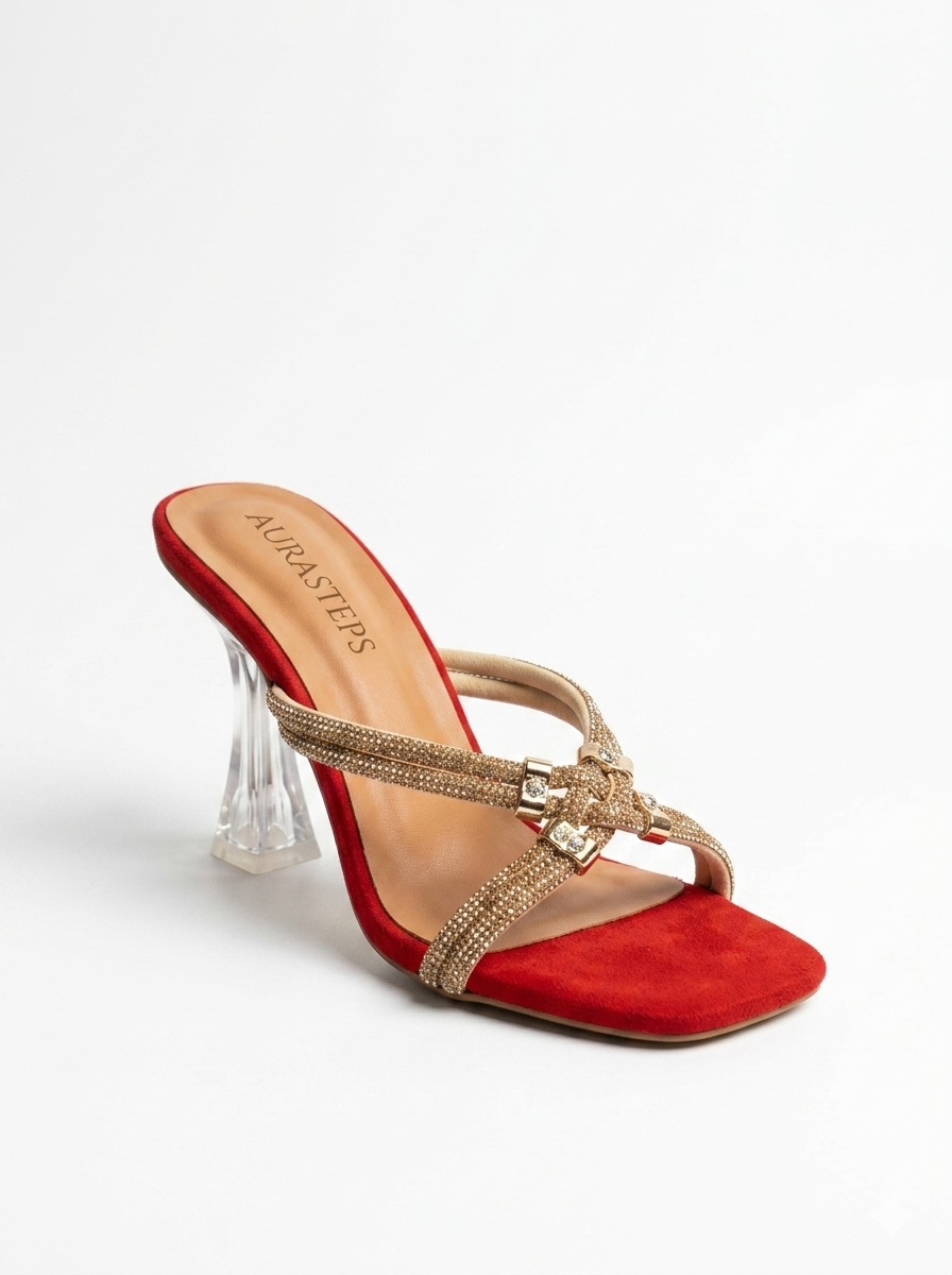 AURASTEPS Ruby Sparkle Glass Heels