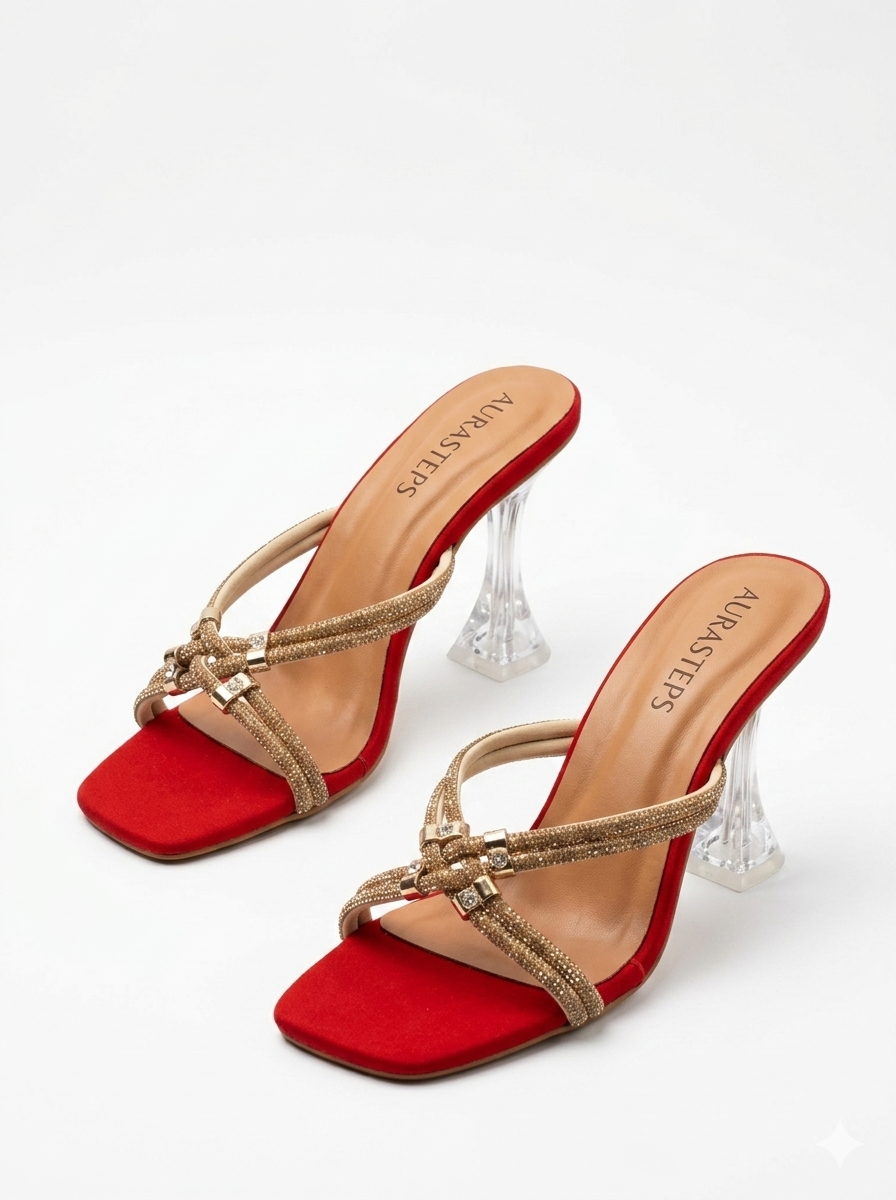AURASTEPS Ruby Sparkle Glass Heels