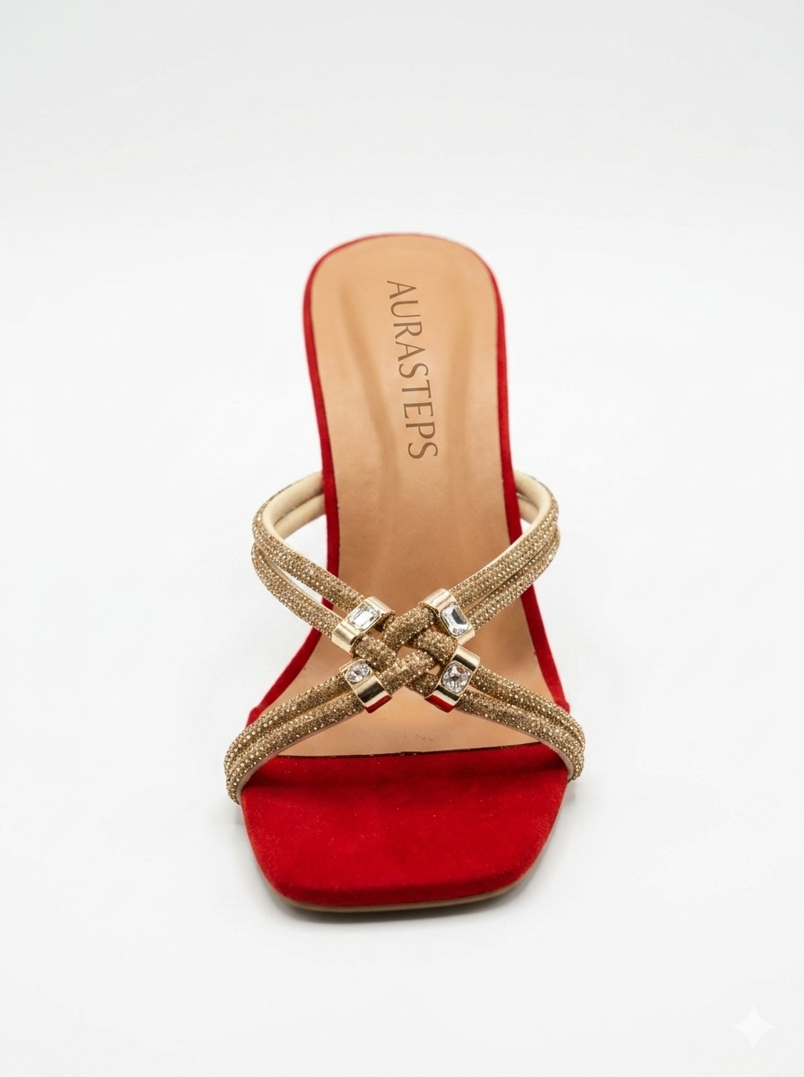 AURASTEPS Ruby Sparkle Glass Heels